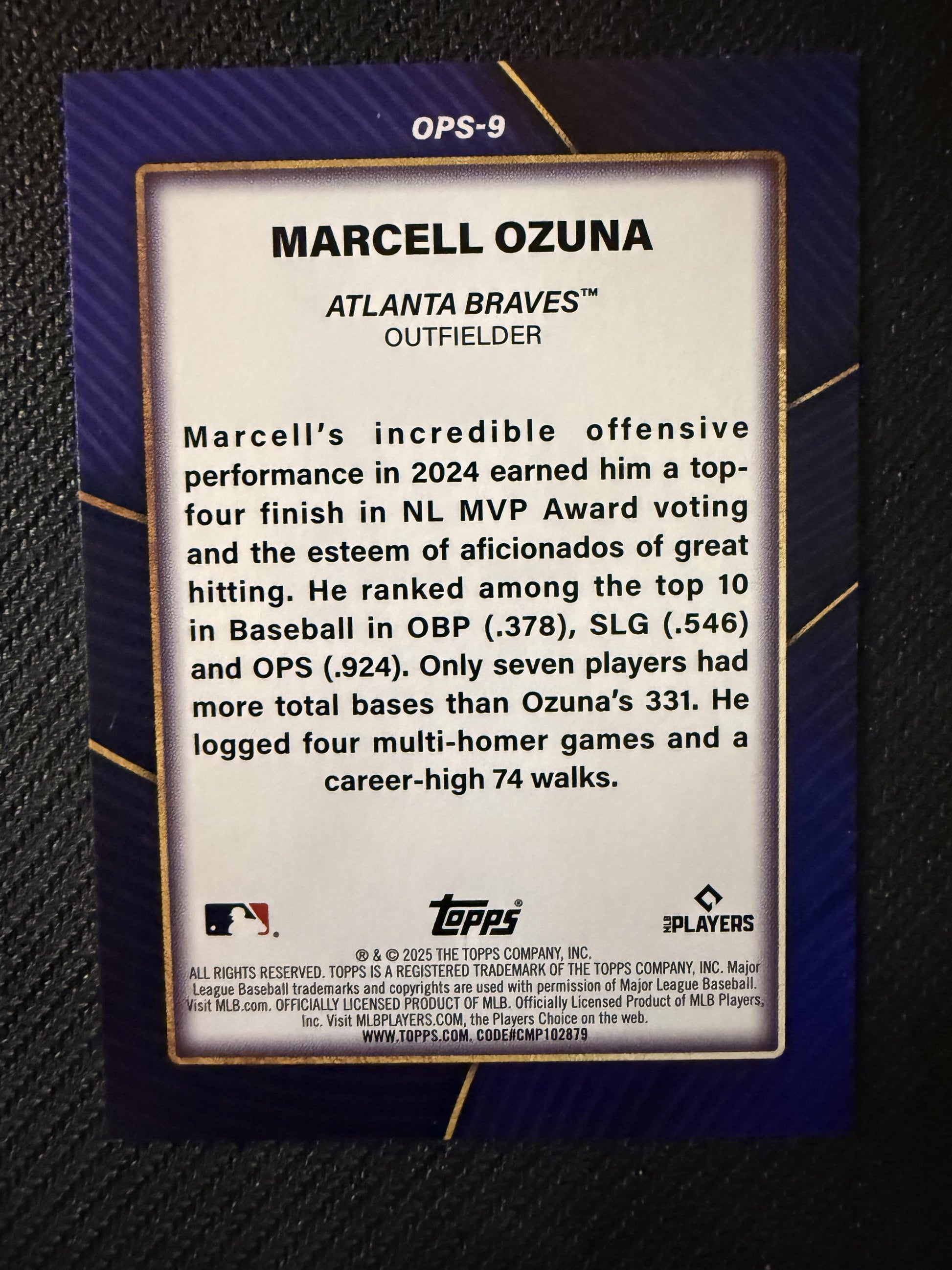 #OPS-9 Marcell Ozuna 2025 Topps SN Atlanta Braves sports OPS Leaders Black Foil