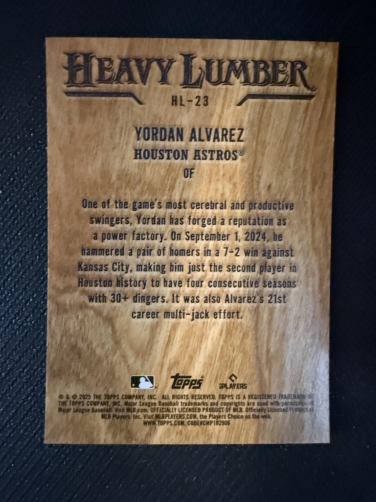 #HL-23 Yordan Alvarez 2025 Topps Houston Astros sports Heavy Lumber