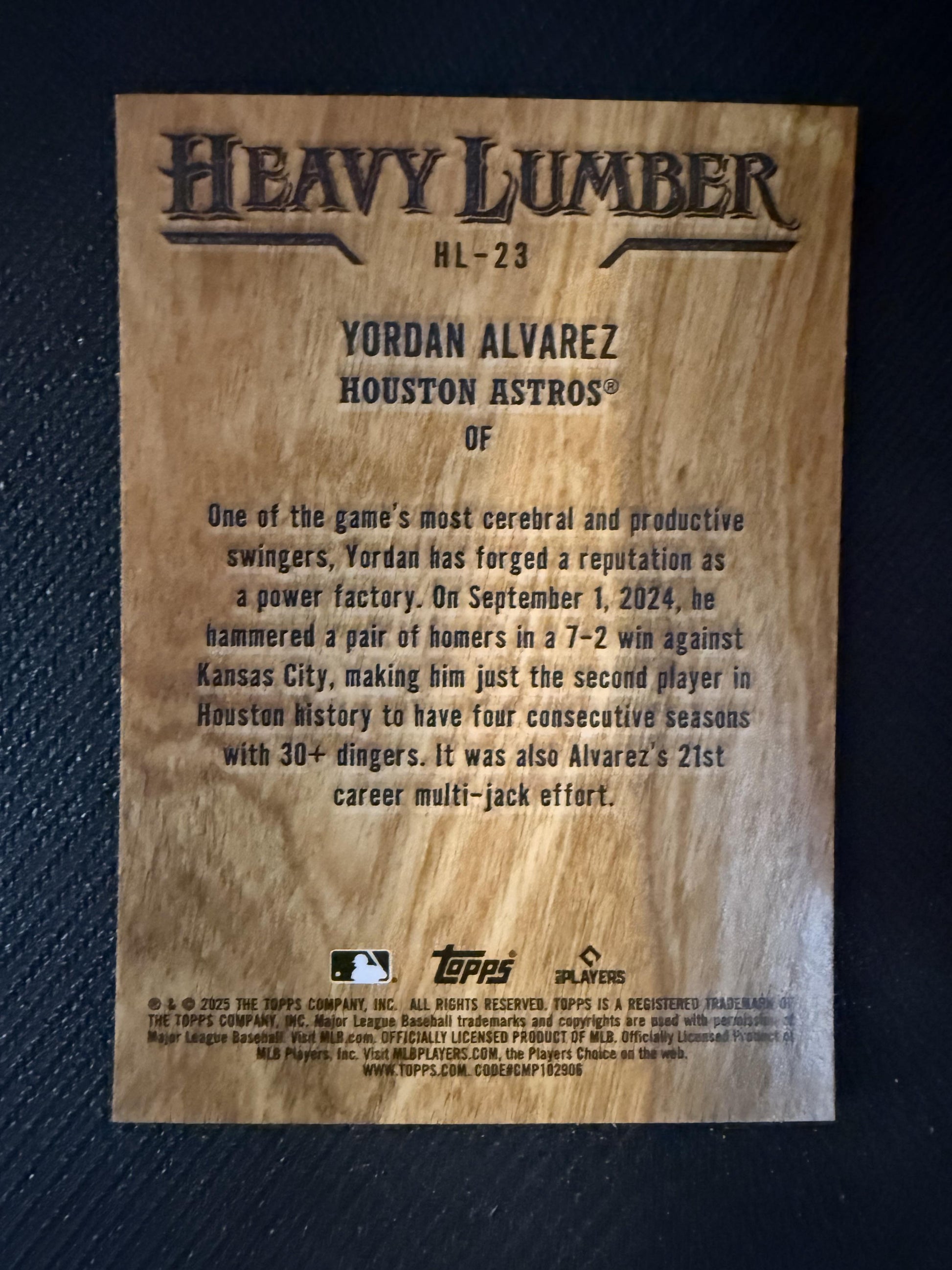 #HL-23 Yordan Alvarez 2025 Topps Houston Astros sports Heavy Lumber