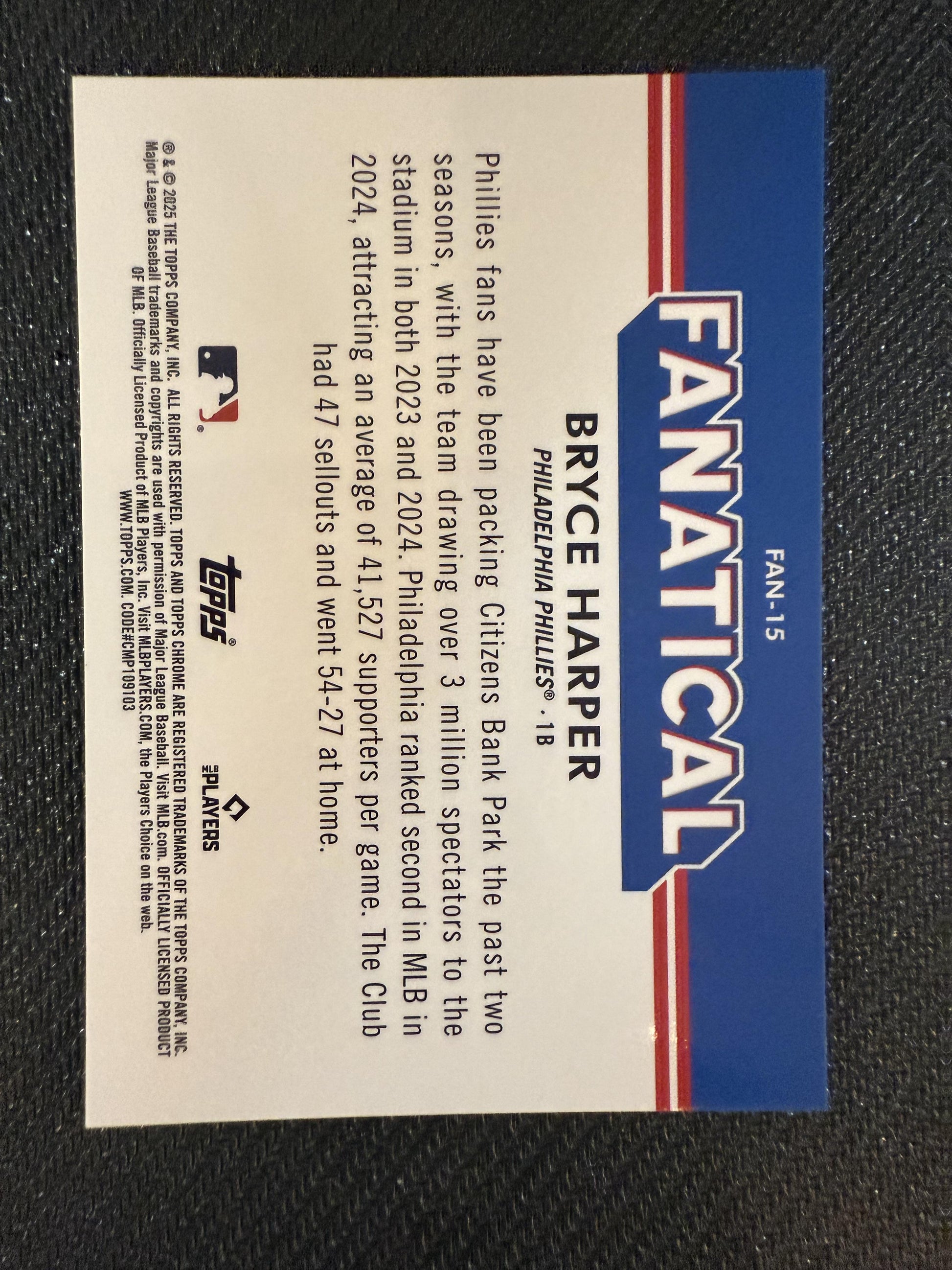 #FAN-15 BRYCE HARPER 2025 TOPPS CHROME FANATICAL