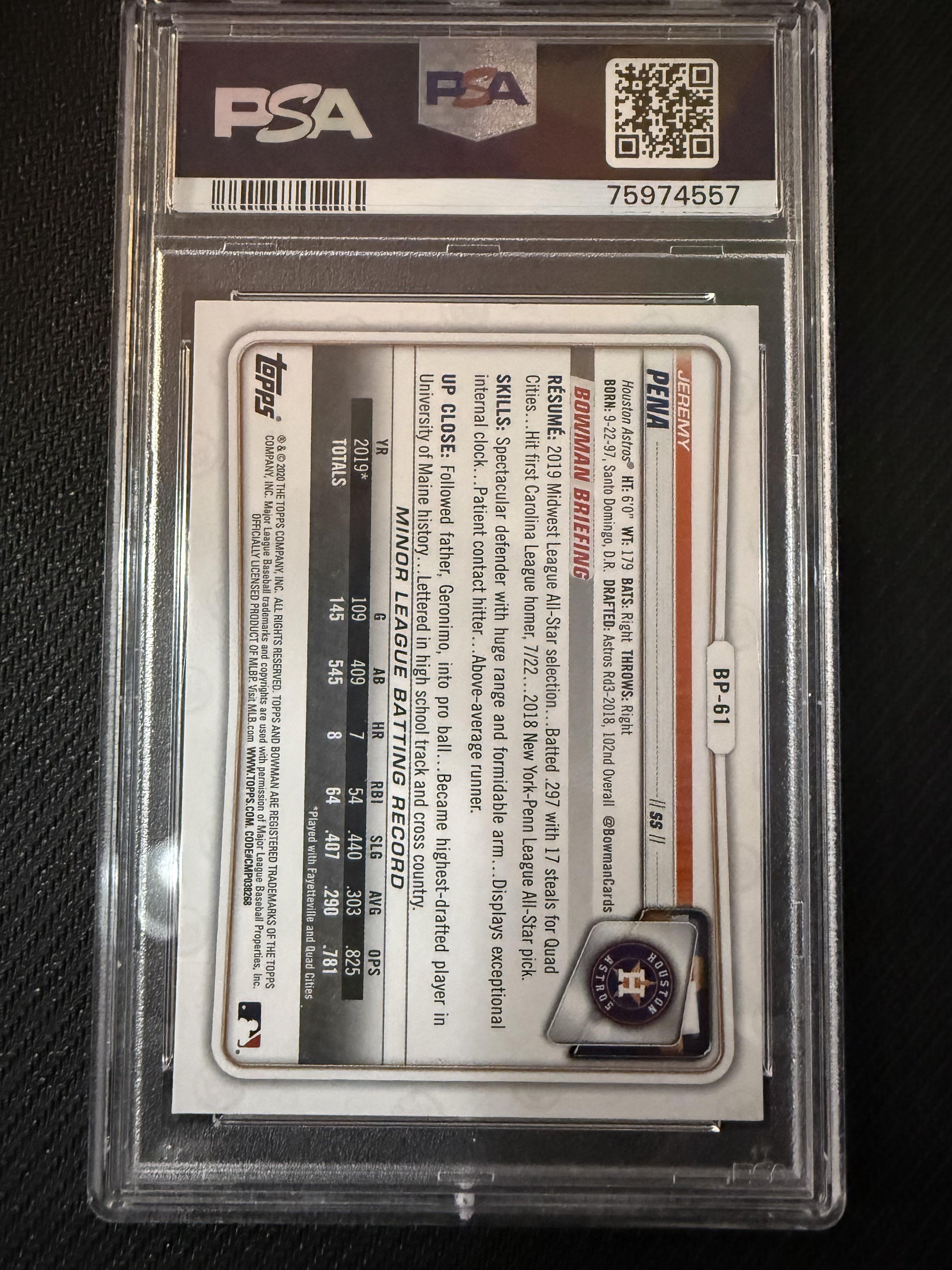 #BP-61 Jeremy Pena 2020 Bowman Houston Astros sports Prospects