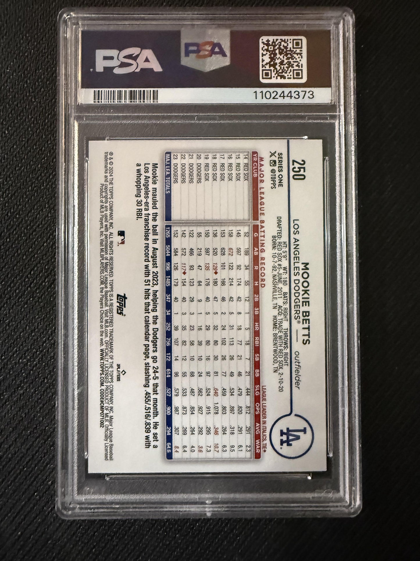 #250 Mookie Betts 2024 Topps Los Angeles Dodgers sports Gold Foil
