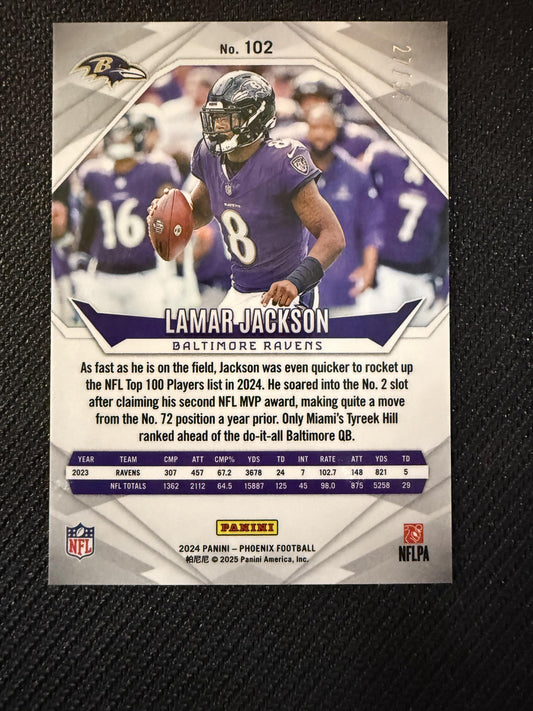 #102 Lamar Jackson 2024 Panini Phoenix SN Baltimore Ravens sports Bronze Pandora