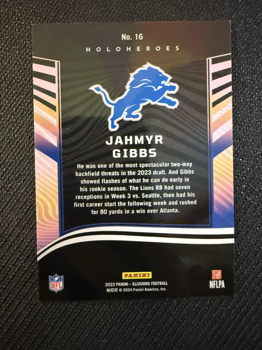 #16 Jahmyr Gibbs 2023 Panini Illusions Detroit Lions sports HoloHeroes Rookie