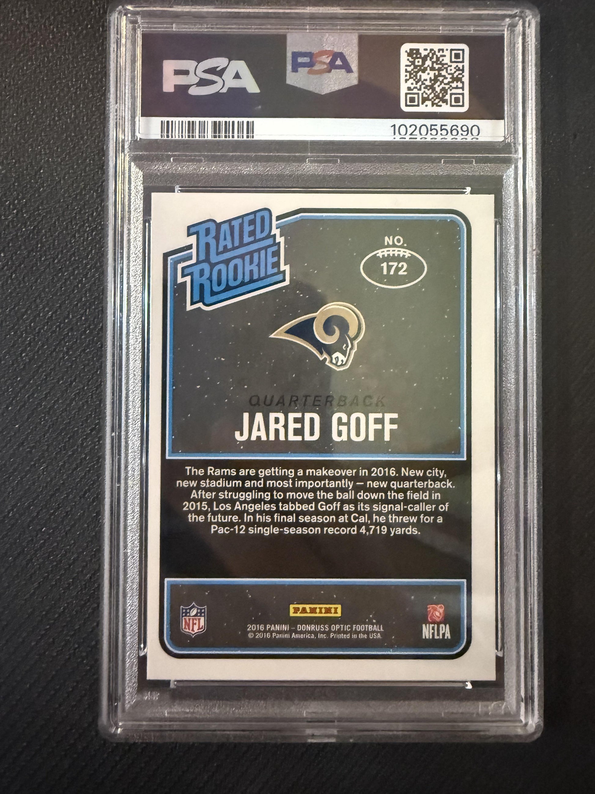 #172 Jared Goff 2016 Donruss Optic RC Rookie Los Angeles Rams sports Holo