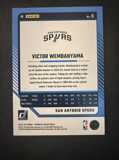 #6 Victor Wembanyama 2024-25 Donruss SN San Antonio Spurs Holo Purple Laser