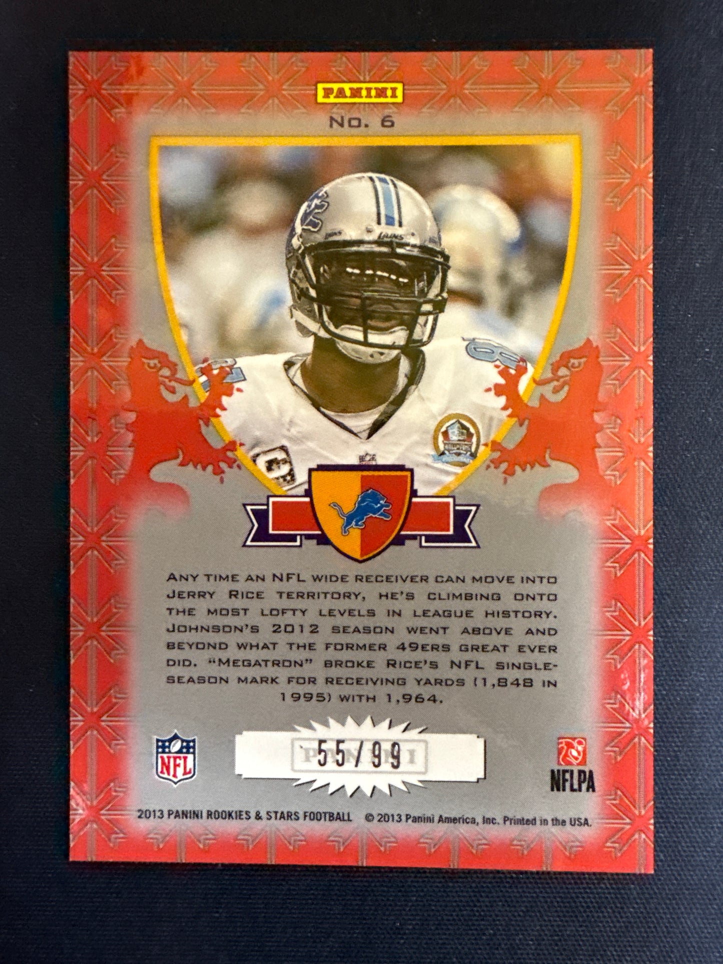 #6 Calvin Johnson Jr. 2013 Panini Rookies & Stars SN #/99 Lions Crusade Red