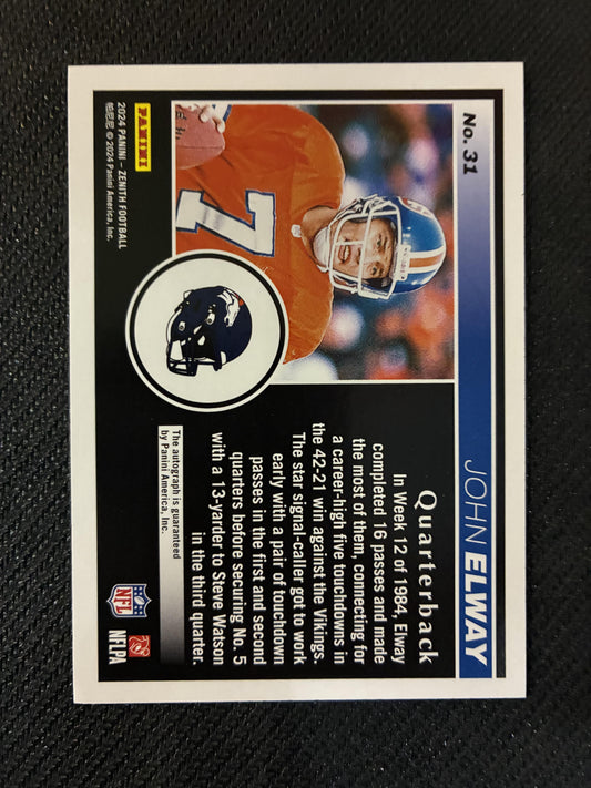#31 John Elway 2024 Panini Zenith AU Auto Denver Broncos Two Minute Drill