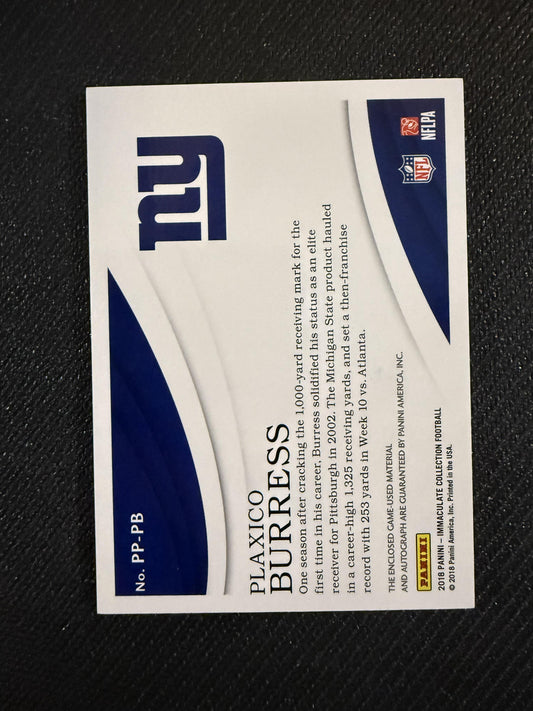 #PP-PB Plaxico Burress 2018 Panini Immaculate Auto /46 Giants Premium Patch