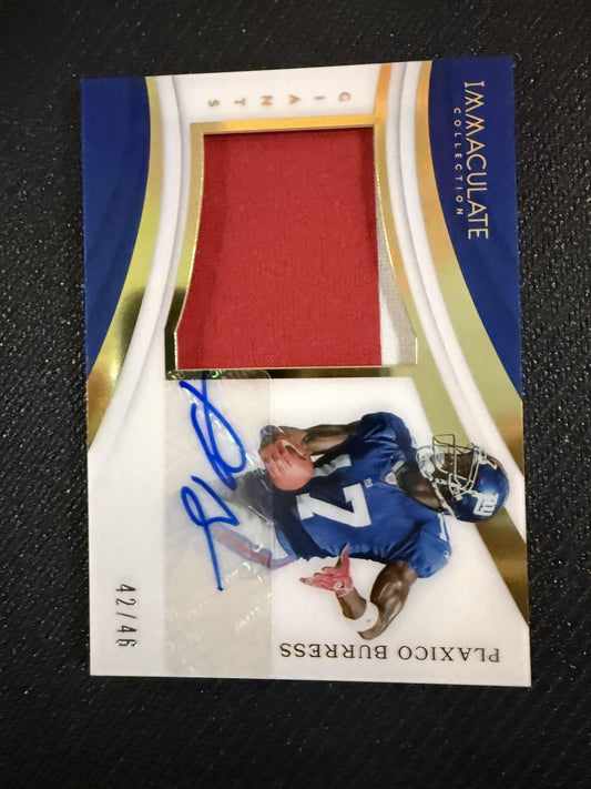 #PP-PB Plaxico Burress 2018 Panini Immaculate Auto /46 Giants Premium Patch