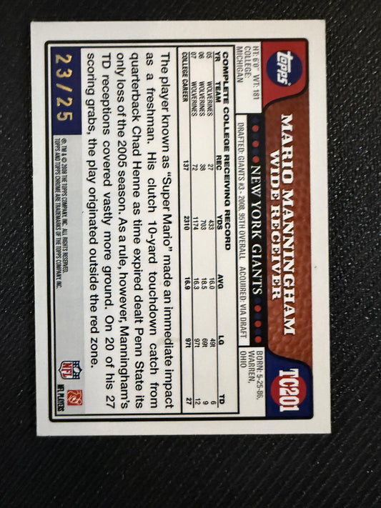 #TC201 Mario Manningham 2008 Topps Chrome Auto /25 Giants Patch