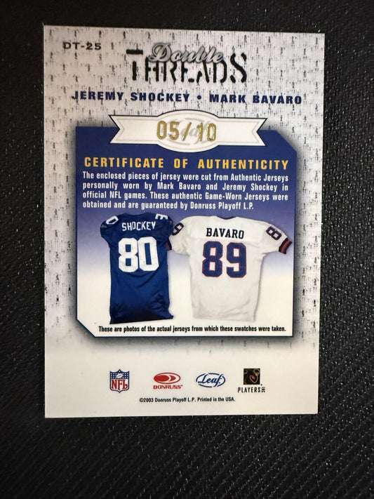 #DT-25 Bavaro/Jeremy Shockey 2003 Leaf Limited /10 Giants Double Threads Prime