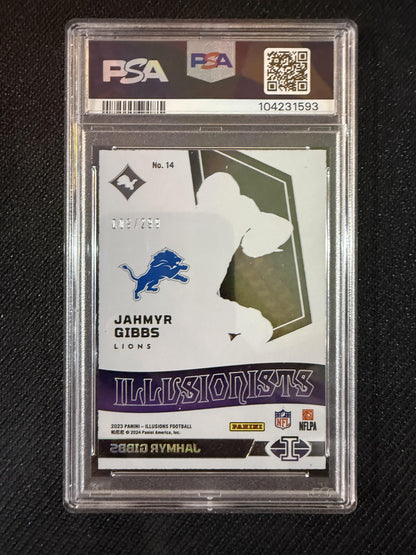 #14 Jahmyr Gibbs 2023 Panini Illusions SN Detroit Lions Illusionists Pink PSA 10
