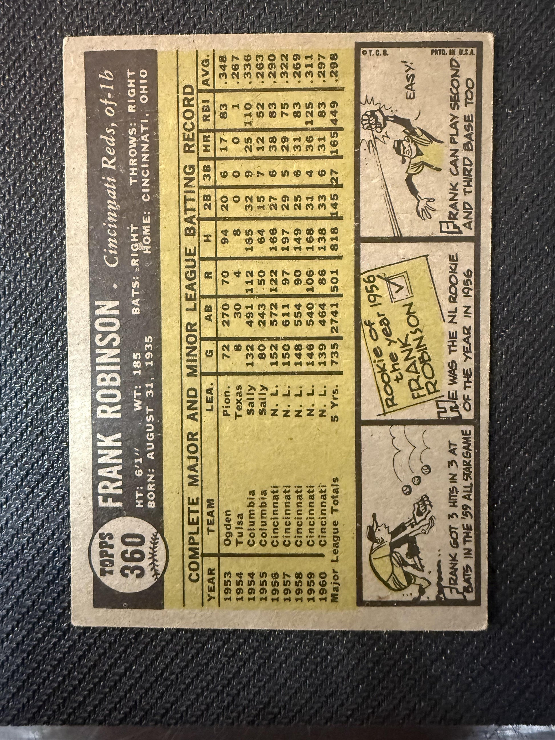 #360 Frank Robinson 1961 Topps Cincinnati Reds sports