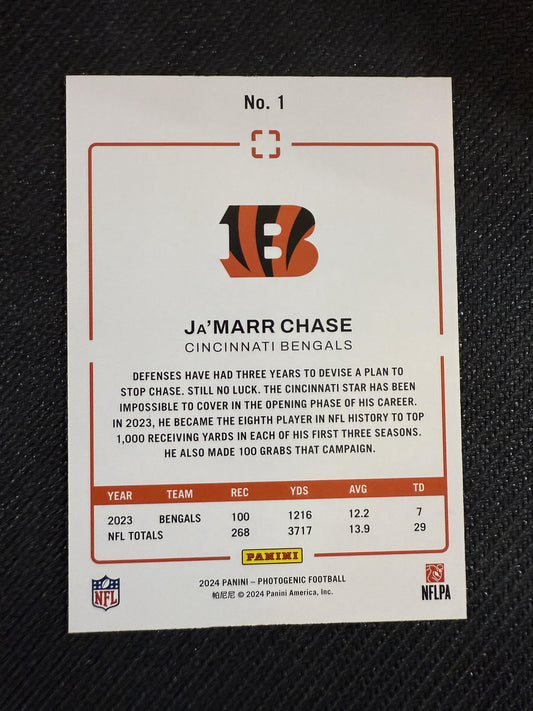 #1 Ja'Marr Chase 2024 Panini Photogenic SN #/15 Cincinnati Bengals sports Pink