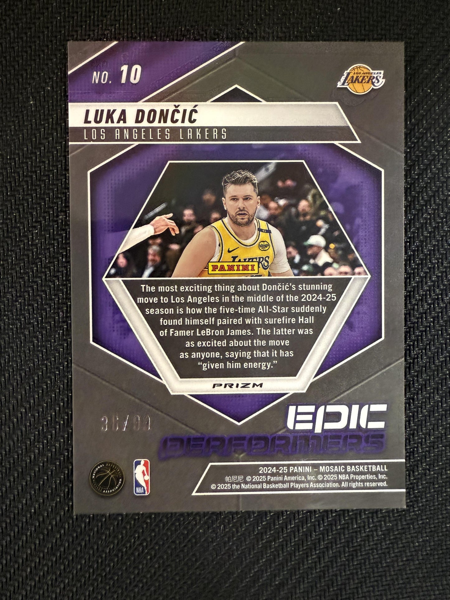 #10 Luka Doncic 2024-25 Panini Mosaic /99 Lakers Epic Performers Reactive Blue