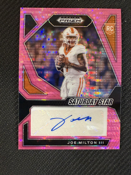 #SSS-JMN Joe Milton 2024 Panini Prizm Draft Picks Auto /15 Saturday Star Pink