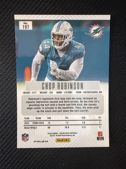 #197 Chop Robinson 2024 Panini Prizm Deca SN #/12 Dolphins Shimmer Green FOTL