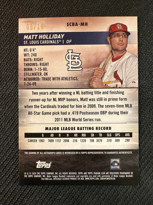 #SCBA-MH Matt Holliday 2024 Stadium Club Auto #/10 Cardinals Rainbow Foilboard