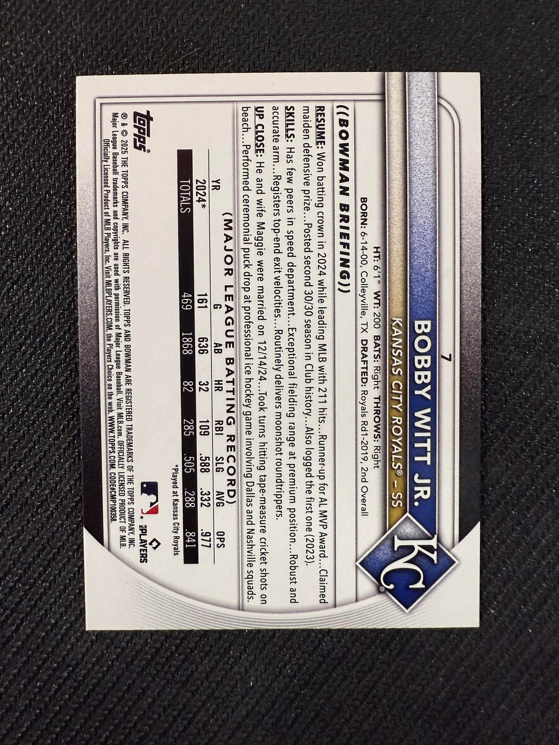 #7 Bobby Witt Jr. 2025 Bowman Kansas City Royals sports Bowman Retro Logo Foil