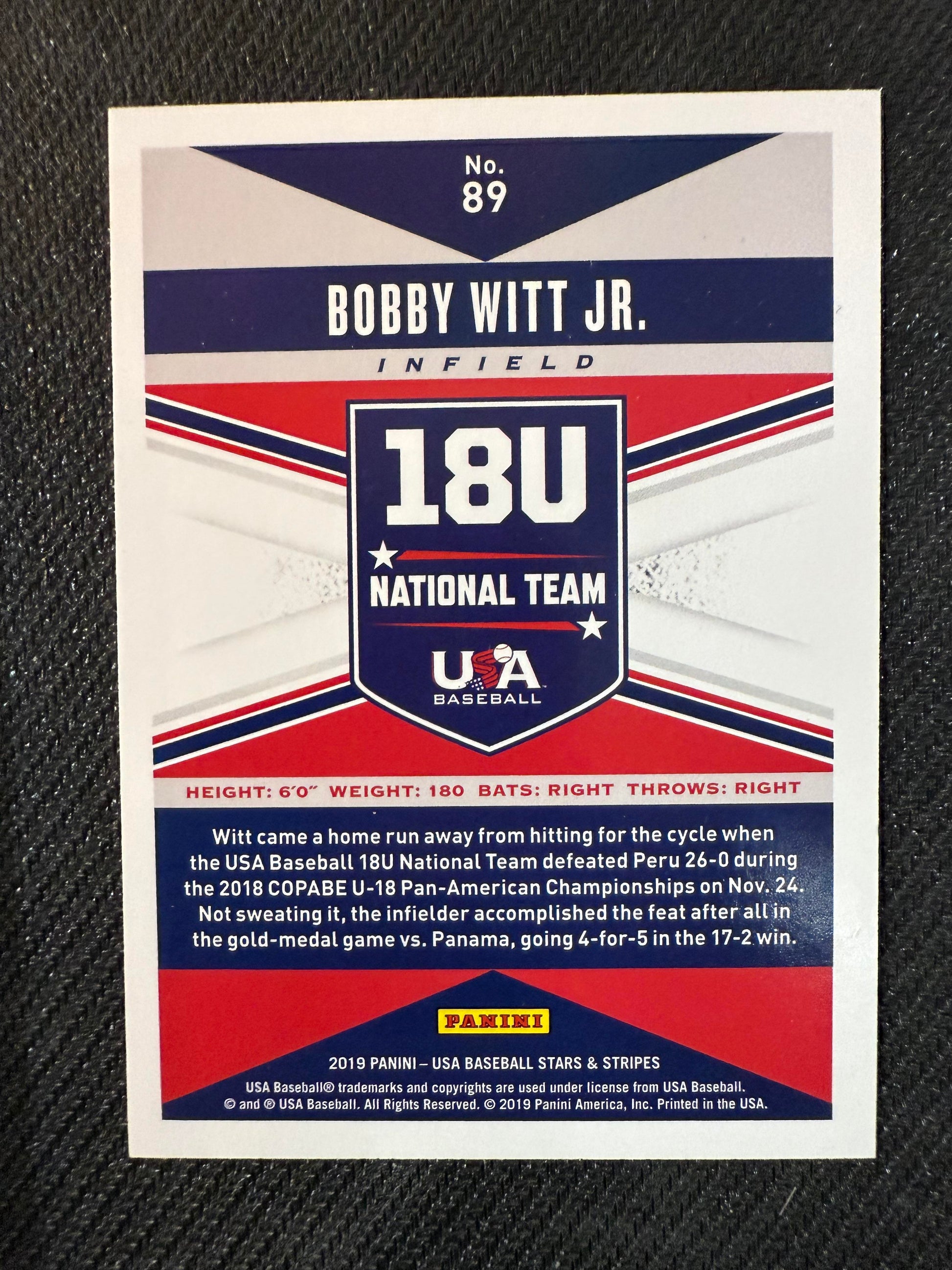 #89 Bobby Witt Jr. 2019 Panini Stars & Stripes USA /5 Longevity Flag Black
