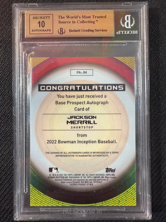 #PA-JM Jackson Merrill 2022 Bowman Inception AU Auto San Diego Padres /250