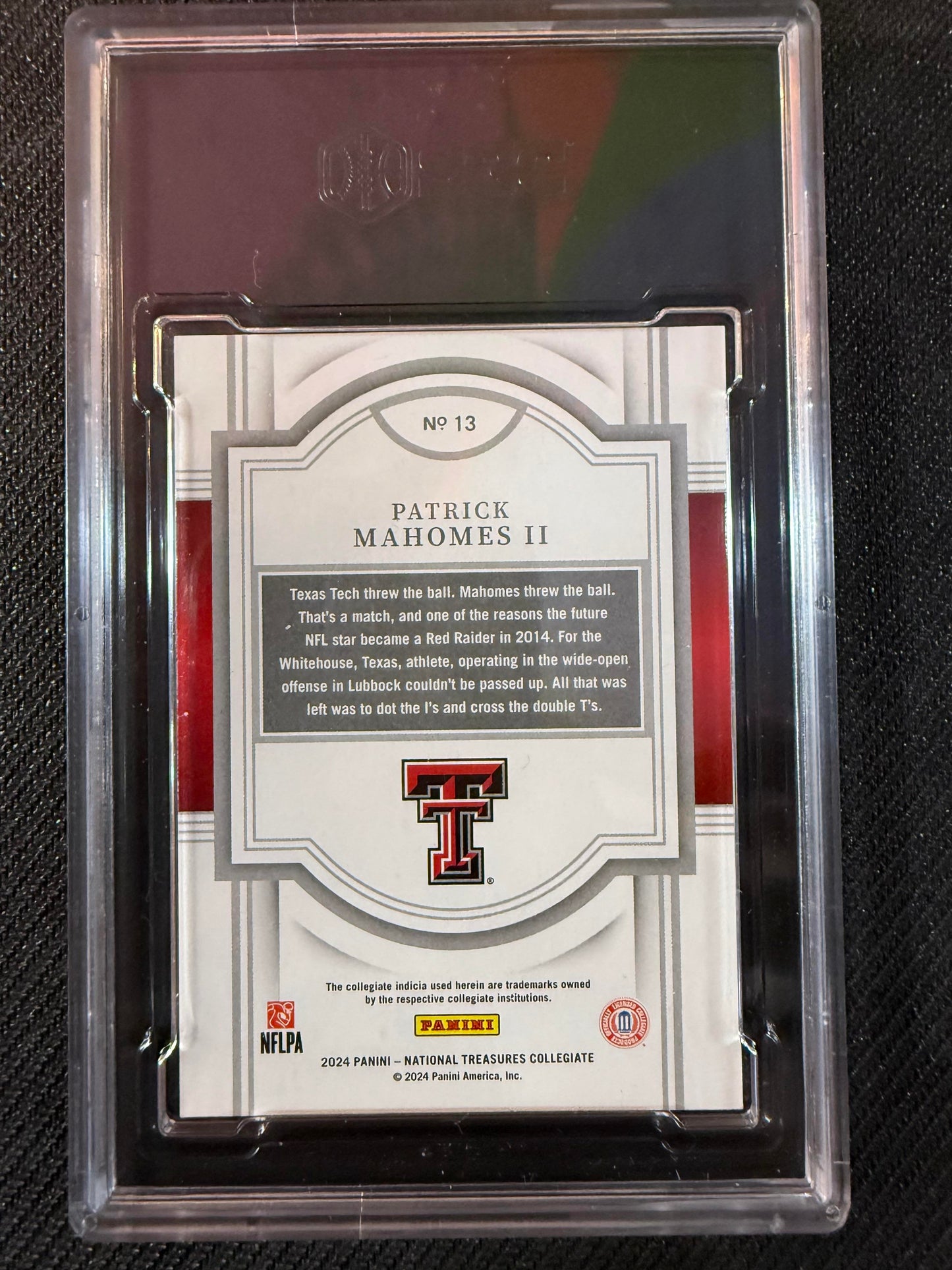 #13 Patrick Mahomes 2024 Panini National Treasures Collegiate /5 Emerald Century
