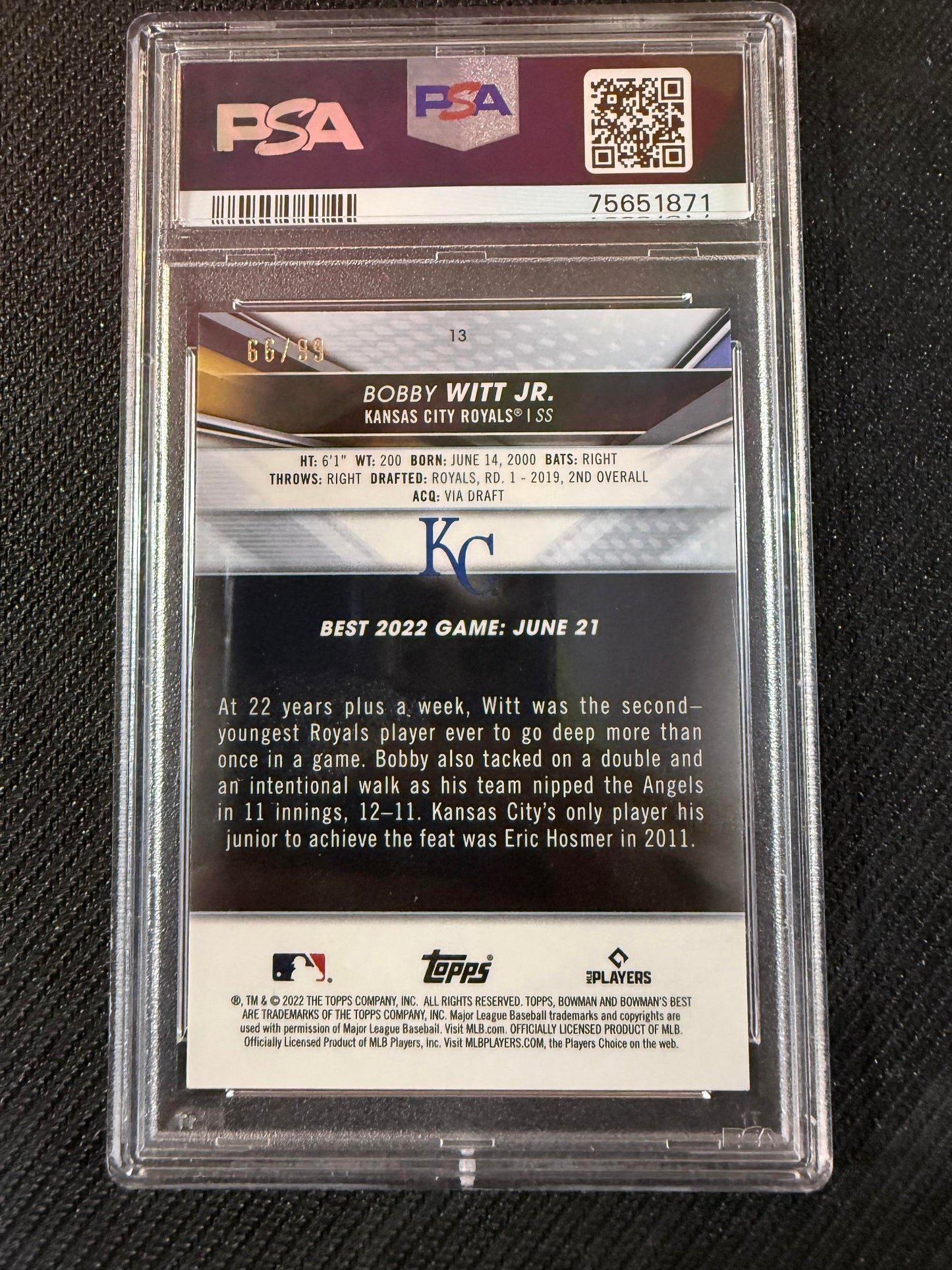 #13 Bobby Witt Jr. 2022 Bowman's Best SN #/99 Royals Green Mini-Diamond