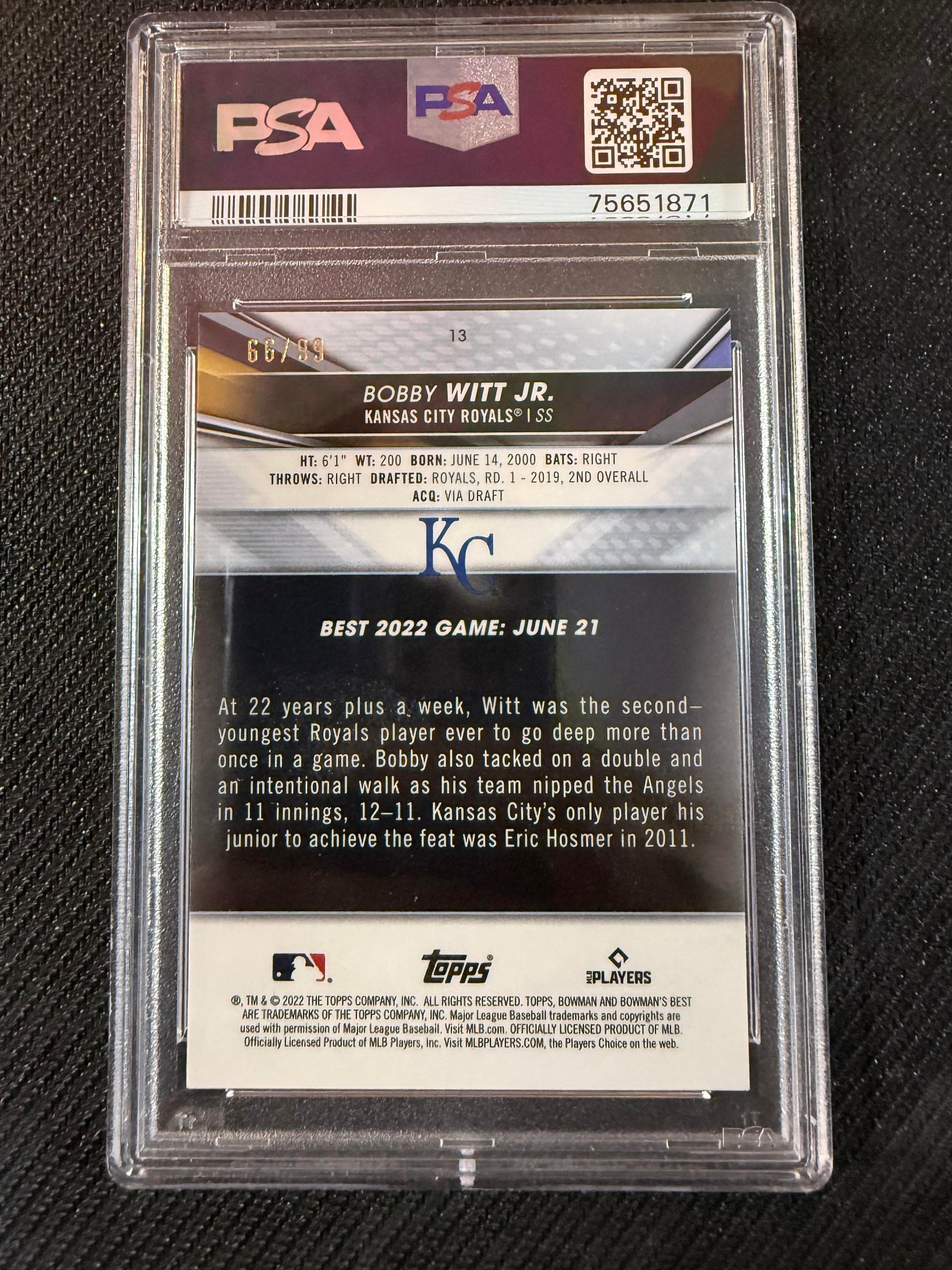#13 Bobby Witt Jr. 2022 Bowman's Best SN #/99 Royals Green Mini-Diamond