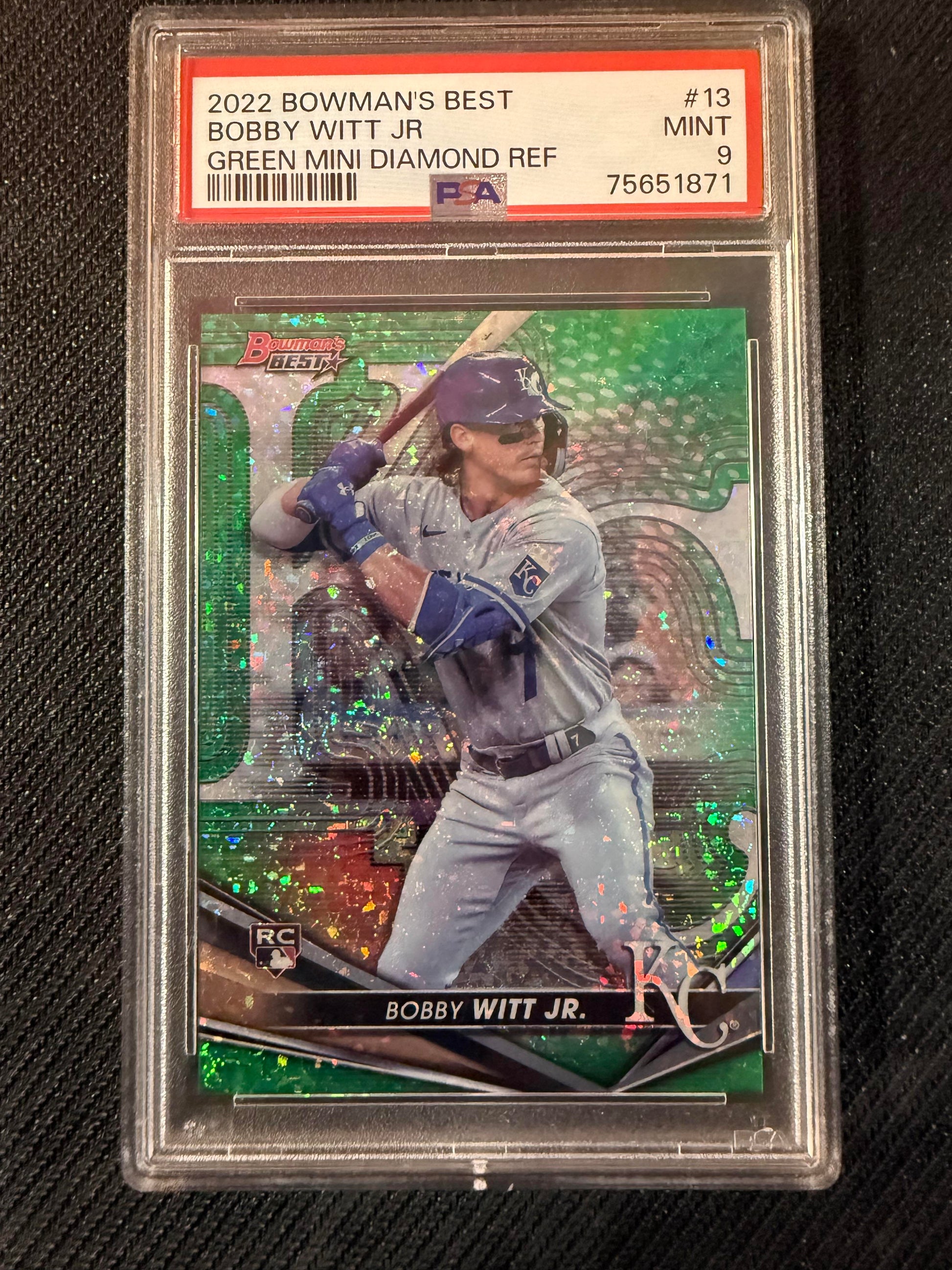 #13 Bobby Witt Jr. 2022 Bowman's Best SN #/99 Royals Green Mini-Diamond