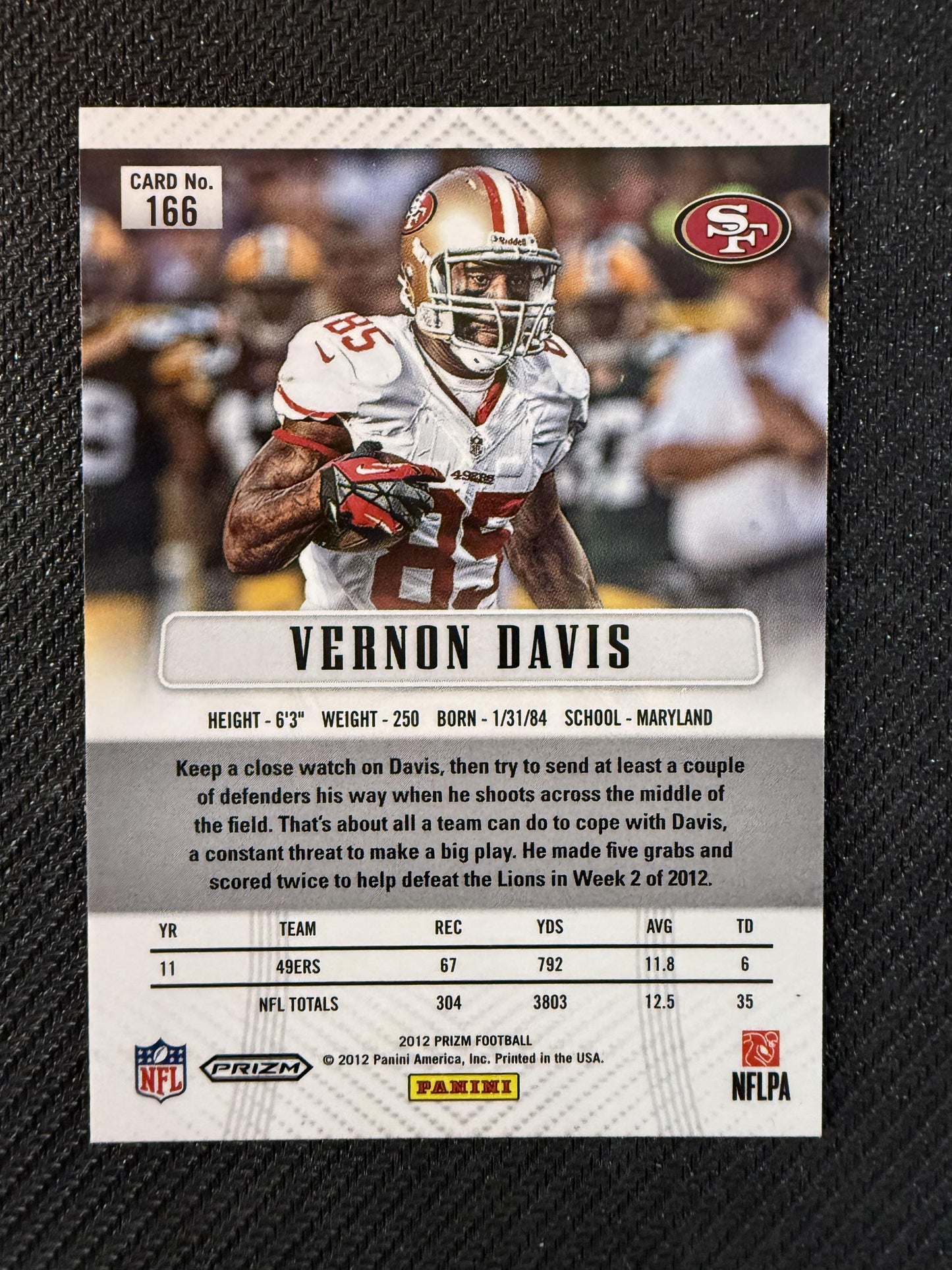 #166 Vernon Davis 2012 Panini Prizm San Francisco 49ers sports Prizms