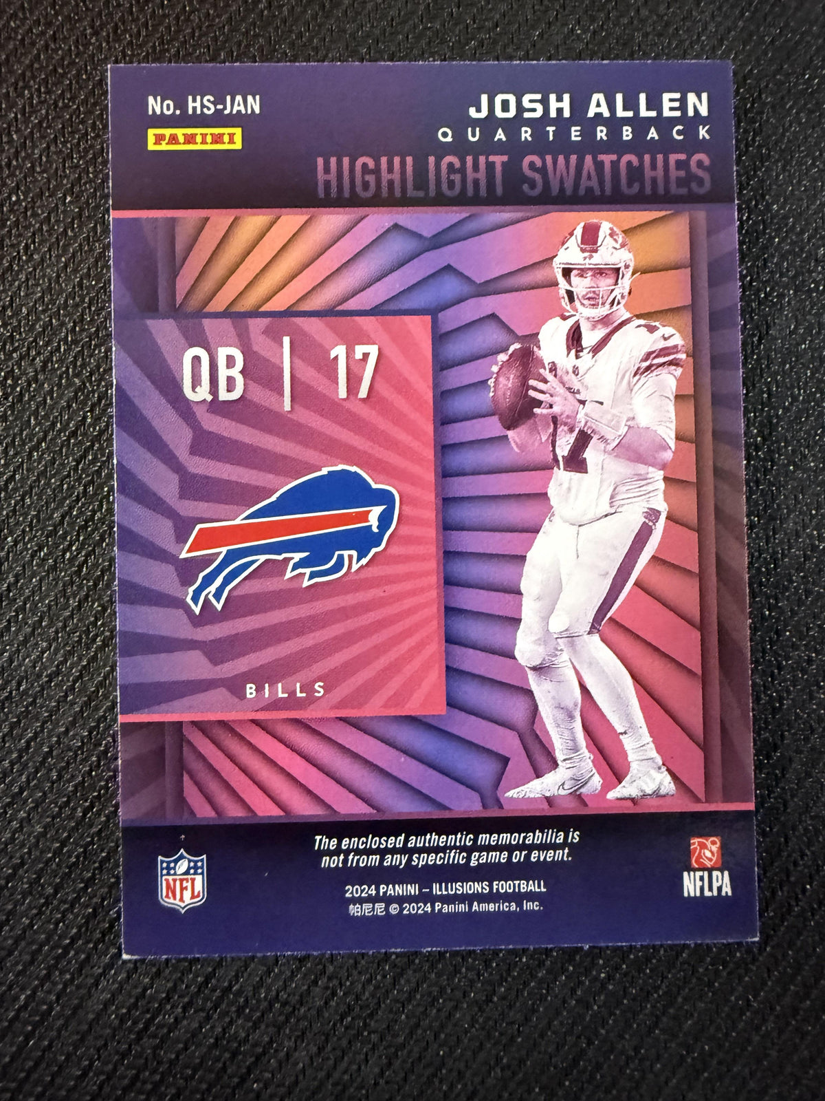 #HS-JAN Josh Allen 2024 Panini Illusions Highlight Swatches Gold /25 ...