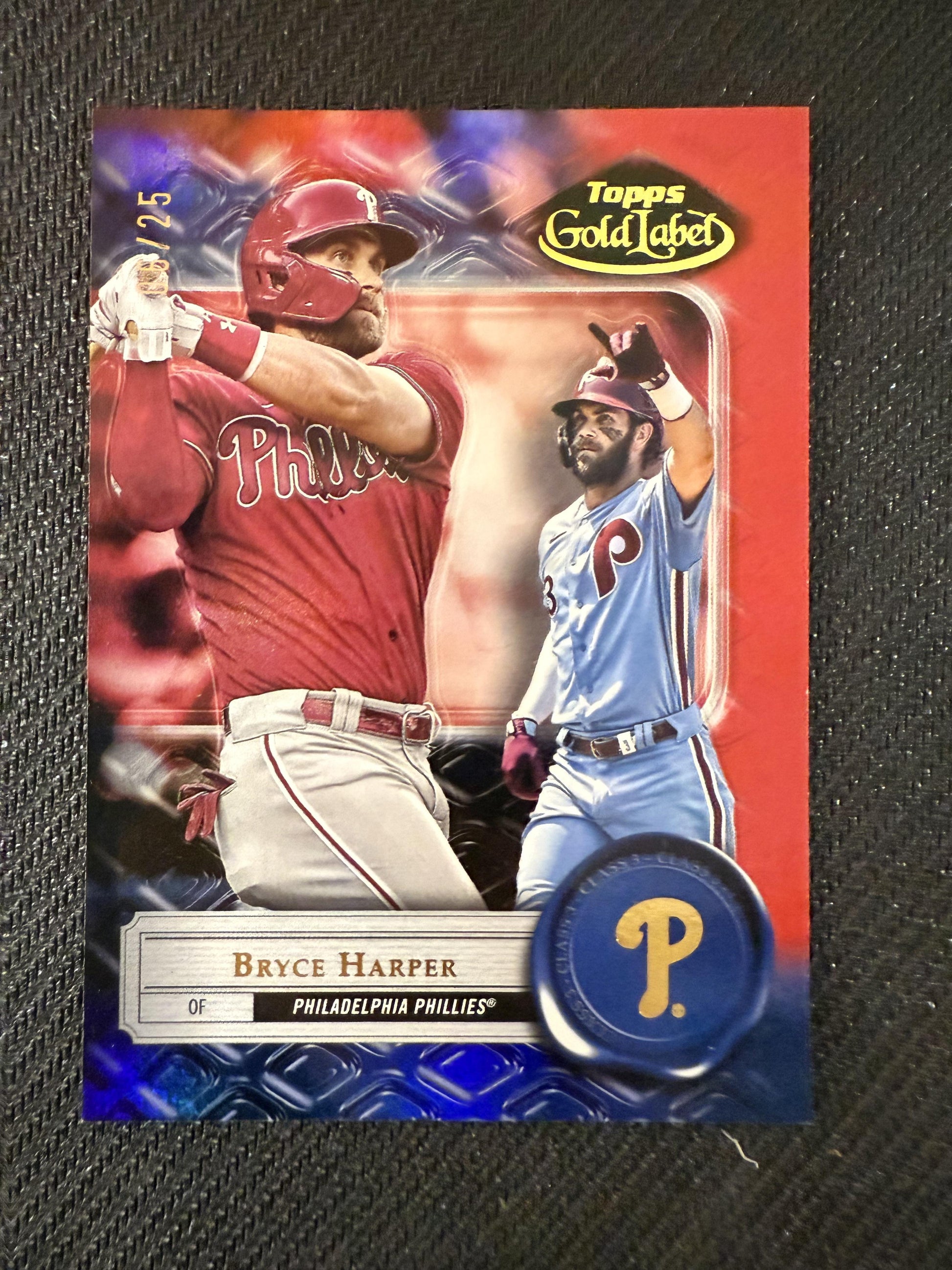 #58 Bryce Harper 2022 Topps Gold Label SN #/25 Philadelphia Phillies Class 3 Red