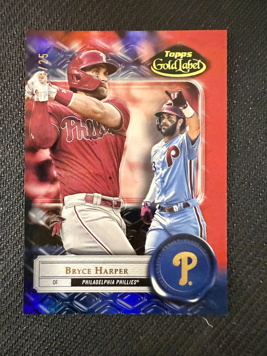 #58 Bryce Harper 2022 Topps Gold Label SN #/25 Philadelphia Phillies Class 3 Red