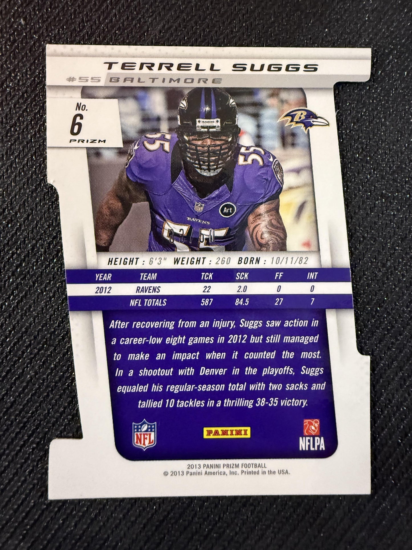 #6 Terrell Suggs 2013 Panini Prizm SN #/50 Baltimore Ravens Orange Die Cut