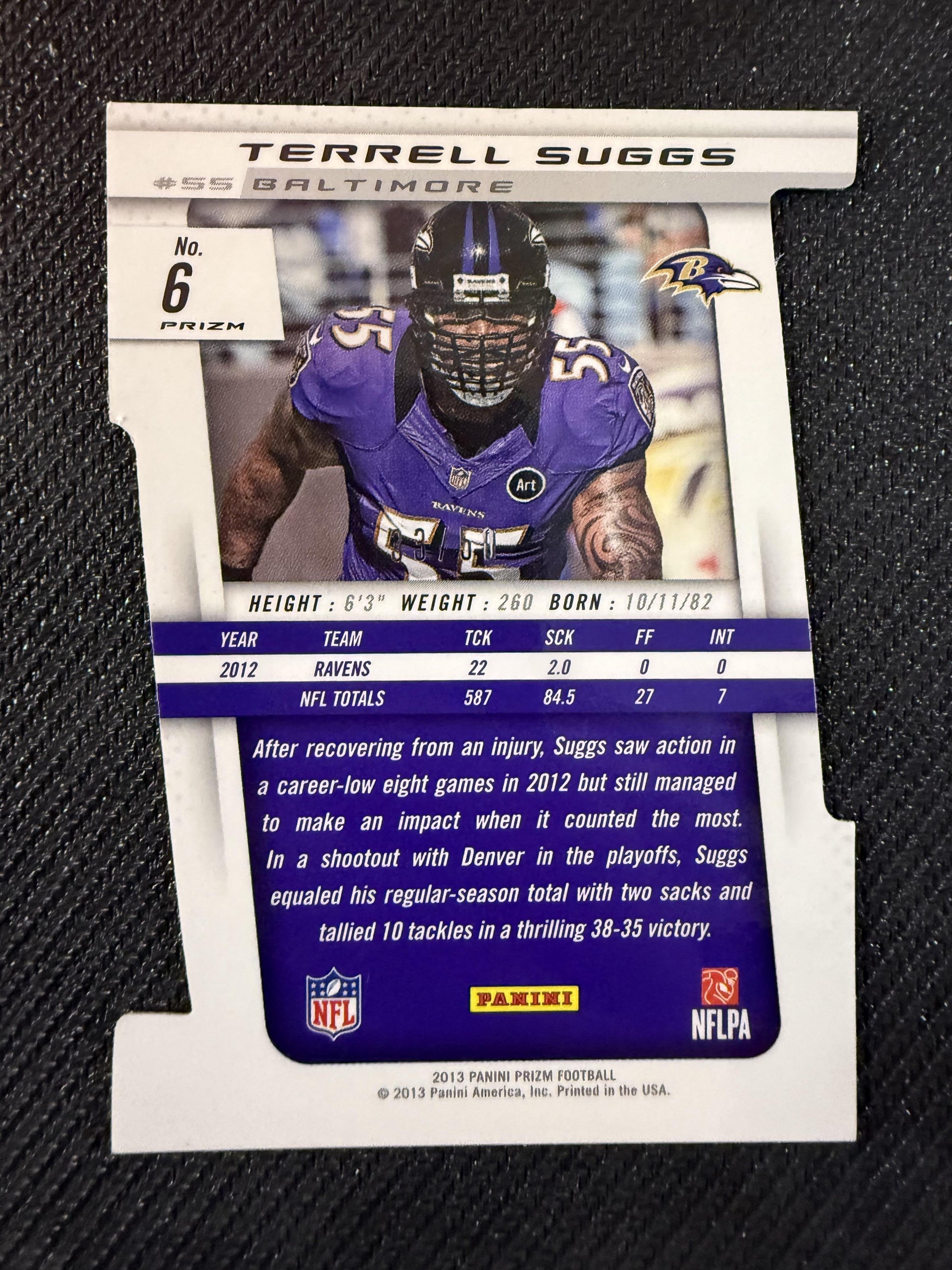 #6 Terrell Suggs 2013 Panini Prizm SN #/50 Baltimore Ravens Orange Die Cut