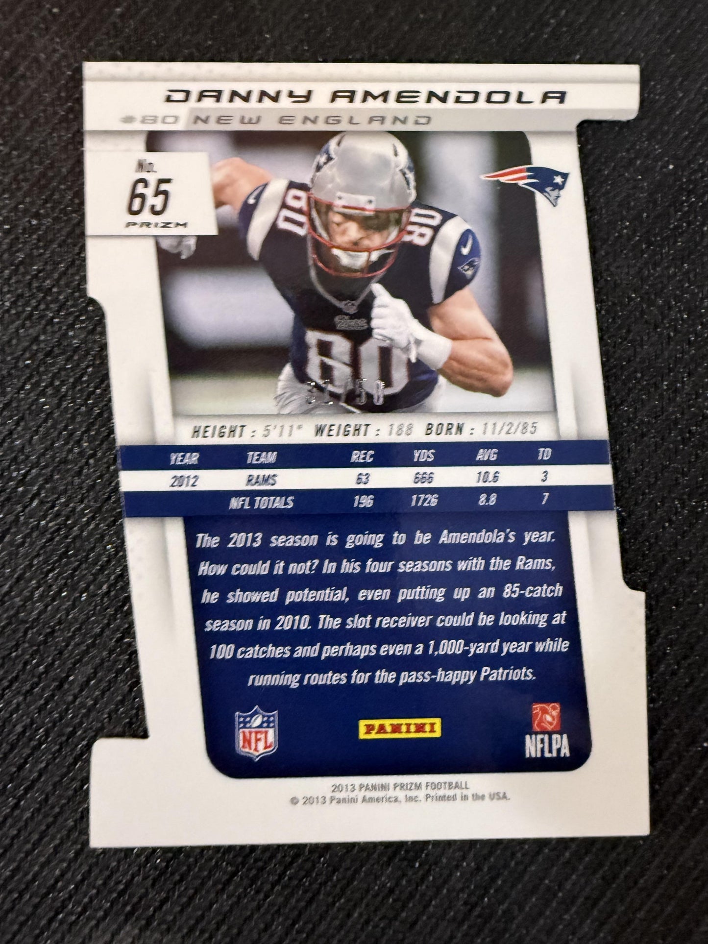 #65 Danny Amendola 2013 Panini Prizm SN #/50 New England Patriots Orange Die Cut