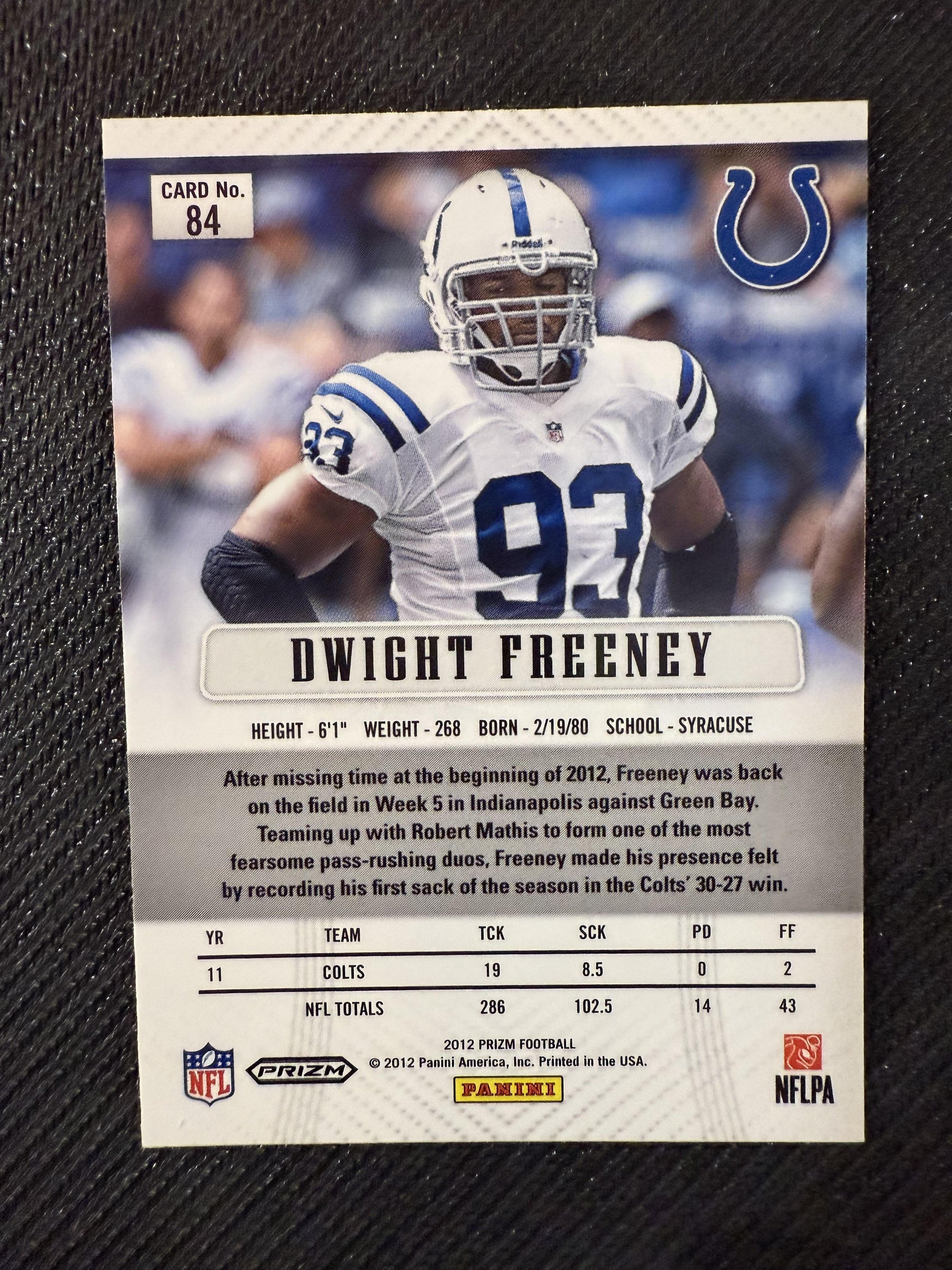 #84 Dwight Freeney 2012 Panini Prizm Indianapolis Colts sports Prizms