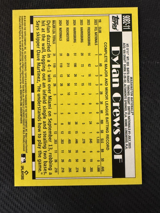 #90B2-11 Dylan Crews 2025 Topps SN #/50 Washington Nationals 1990 35th Gold