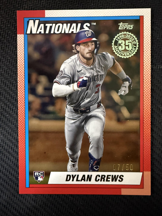 #90B2-11 Dylan Crews 2025 Topps SN #/50 Washington Nationals 1990 35th Gold