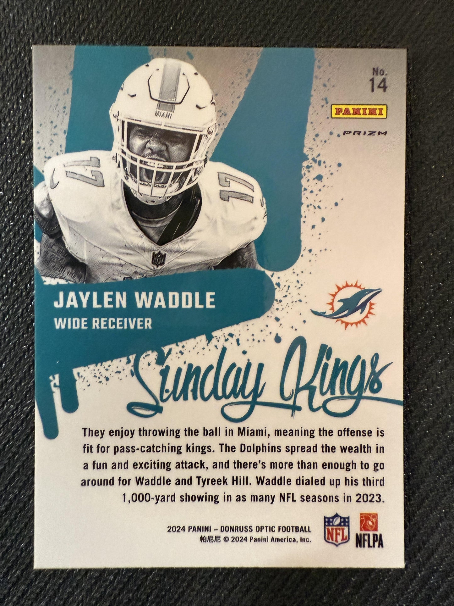 #14 Jaylen Waddle 2024 Donruss Optic Miami Dolphins sports Sunday Kings