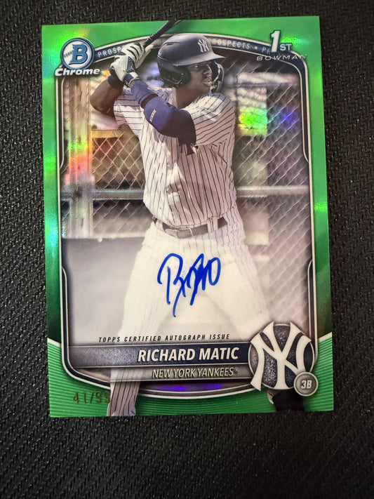 #CPA-RM Richard Matic 2025 Bowman SN,AU Auto /99 Yankees Chrome Prospects Green
