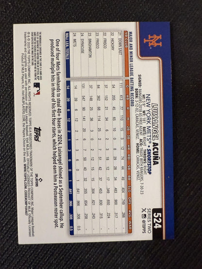 #524 Luisangel Acuña 2025 Topps /50 Mets Flagship Real One Relics Gold