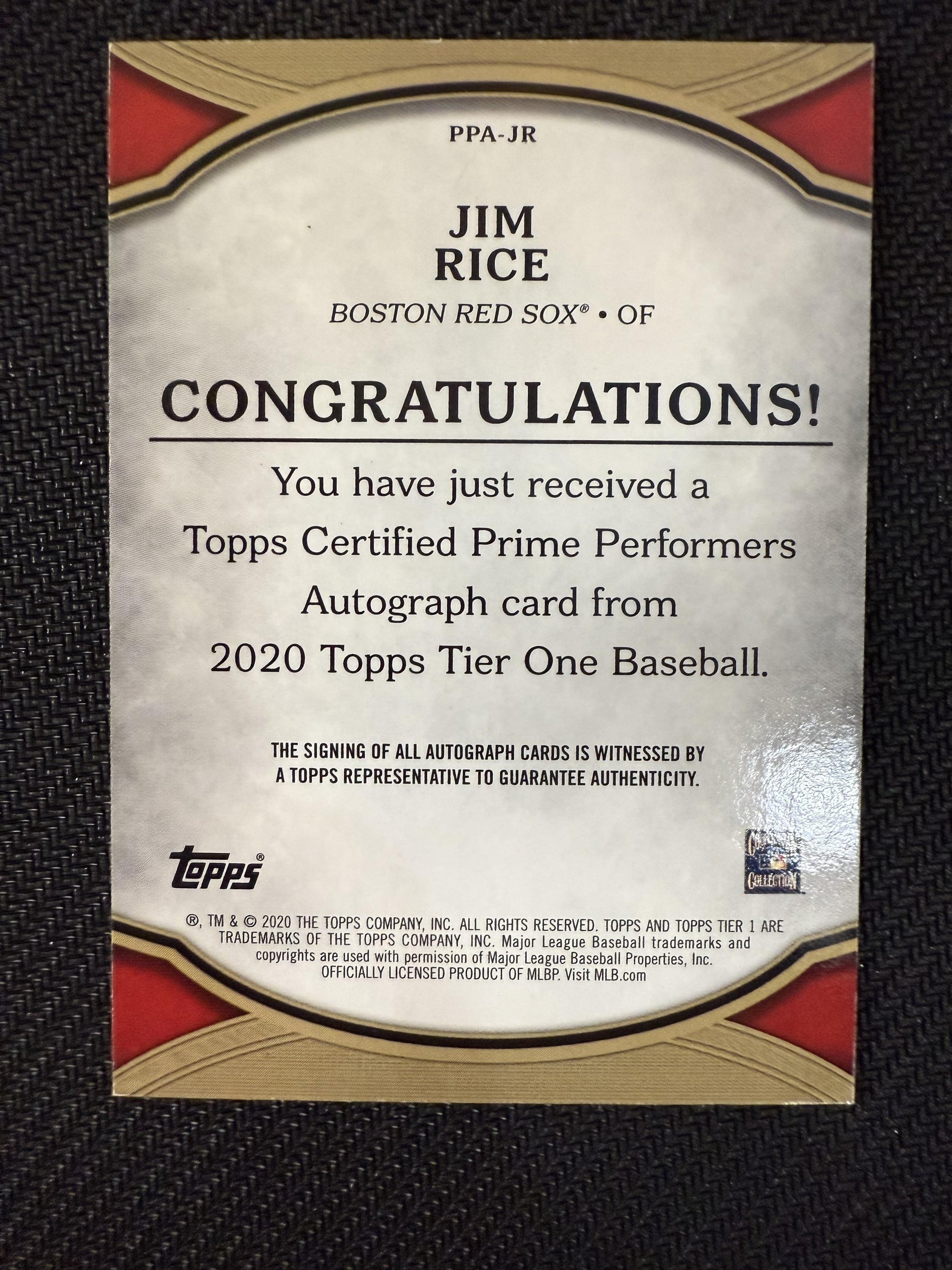 #PPA-JR Jim Rice 2020 Topps Tier One - Prime Performers Auto /299 Red Sox