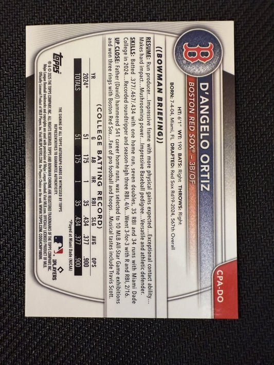 #CPA-DO D'Angelo Ortiz 2025 Bowman /99 Red Sox Chrome Auto Green Shimmer