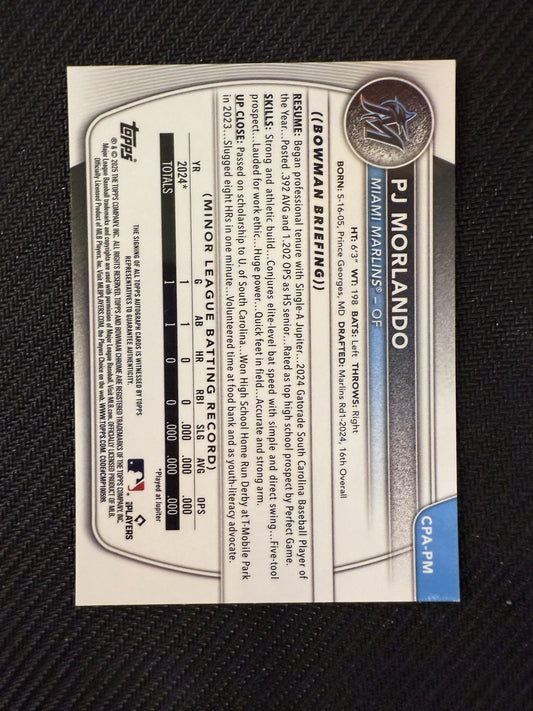 #CPA-PM PJ Morlando 2025 Bowman /99 Marlins sports Chrome Prospects Green Lava