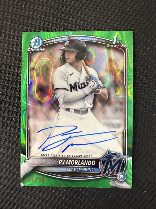 #CPA-PM PJ Morlando 2025 Bowman /99 Marlins sports Chrome Prospects Green Lava