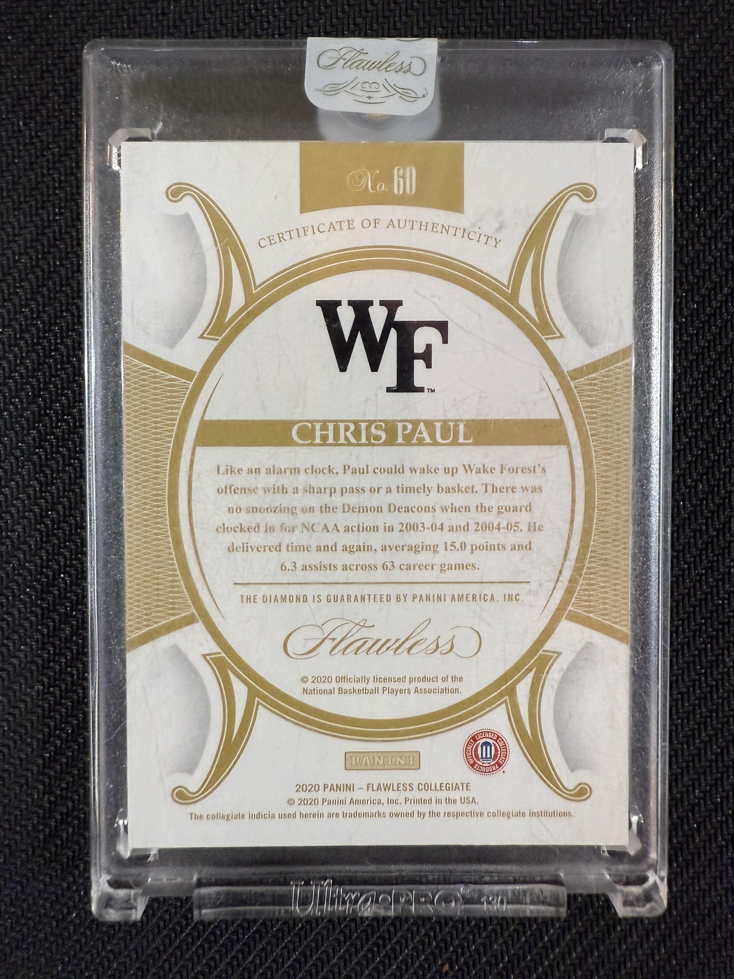 #60 Chris Paul 2020 Panini Flawless Collegiate SN #/10 Wake Forest Deacons Gold