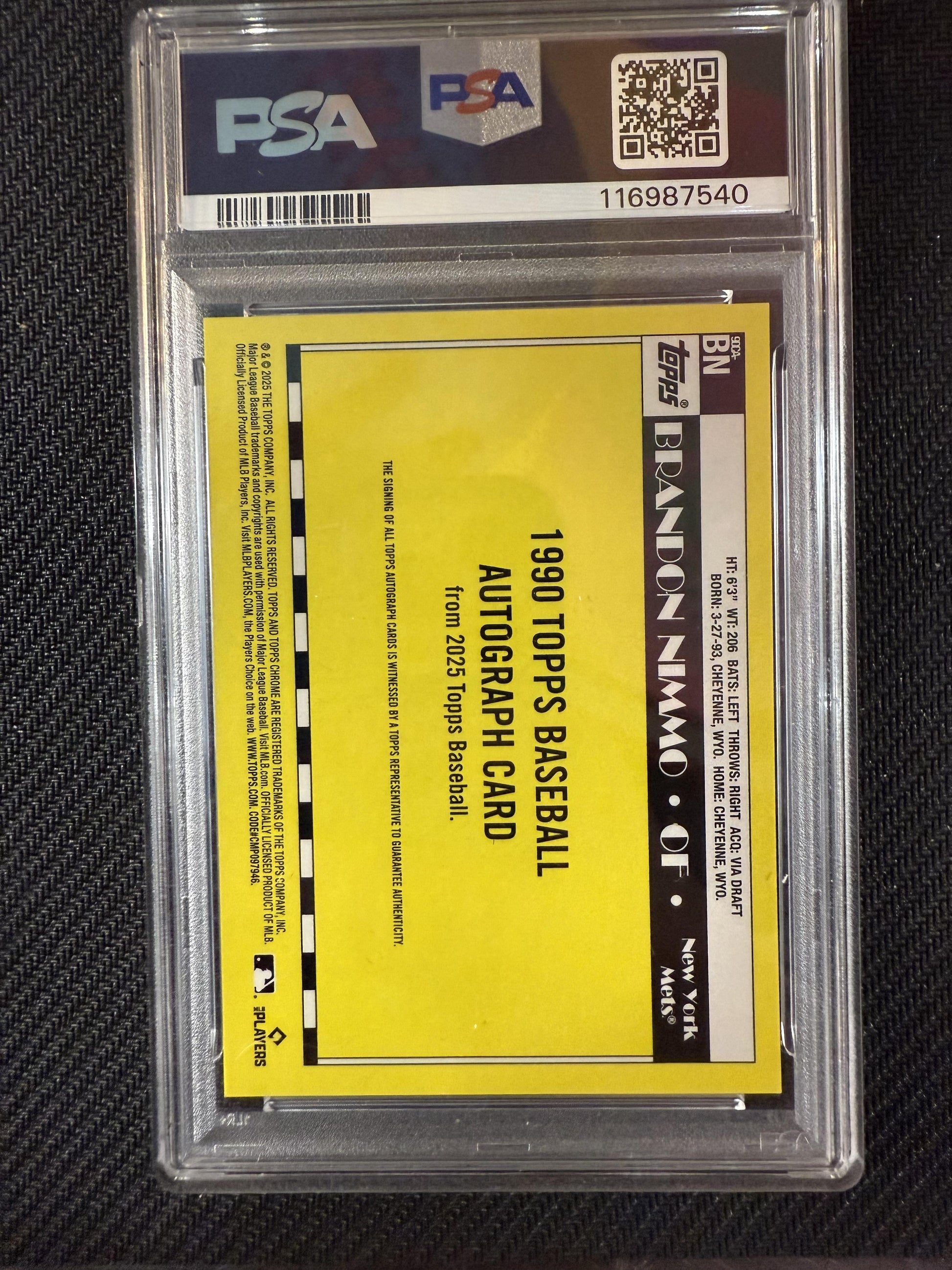 90CA-BN BRANDON NIMMO 2025 TOPPS SILVER PACK AUTO RED /5 PSA 9