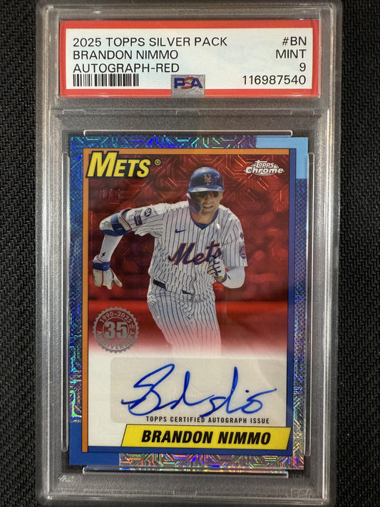 90CA-BN BRANDON NIMMO 2025 TOPPS SILVER PACK AUTO RED /5 PSA 9